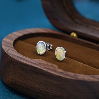 Genuine Ethiopian Opal Stone Oval Stud Earrings, 3 of 12