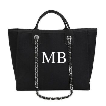 Personalised Black Large Chain Initial Tote Beach Bag, 5 of 6