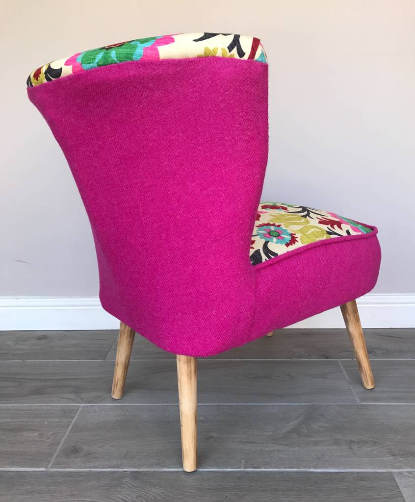 Cocktail Chair In Vibrant Fabric With Pink Harris Tweed By Perch