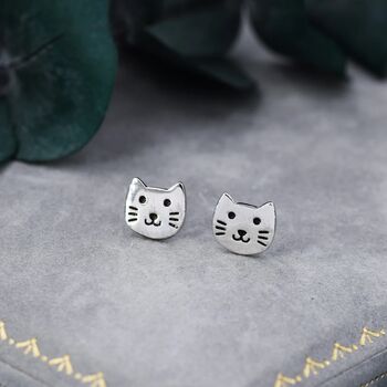 Cute Little Cat Stud Earrings In Sterling Silver, 2 of 11