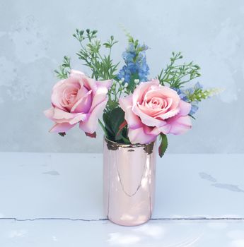 Faux Vintage Rose Bouquet In Rose Gold Vase, 5 of 8