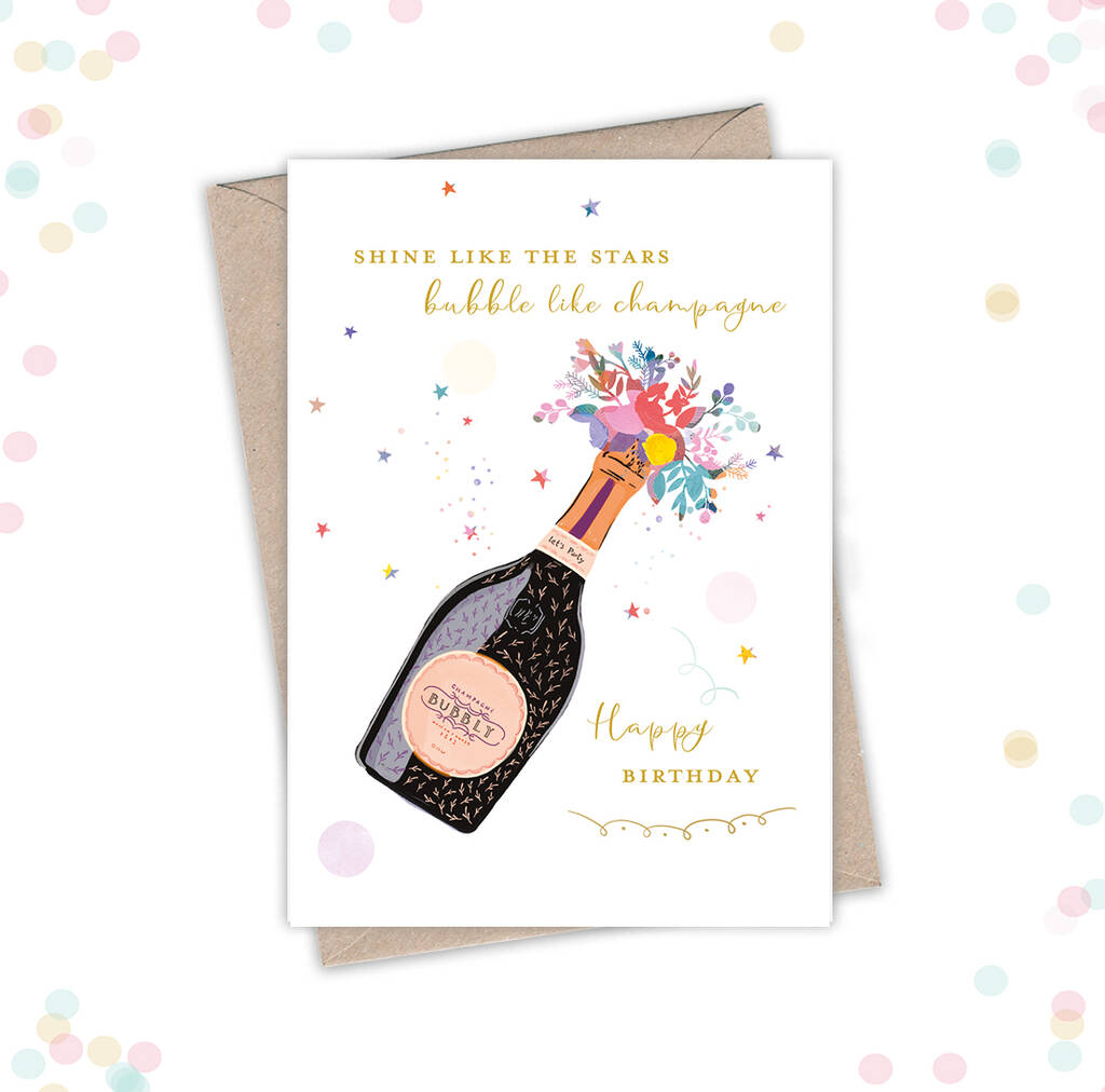 Champagne Celebration Happy Birthday Card By Emma Bryan Design
