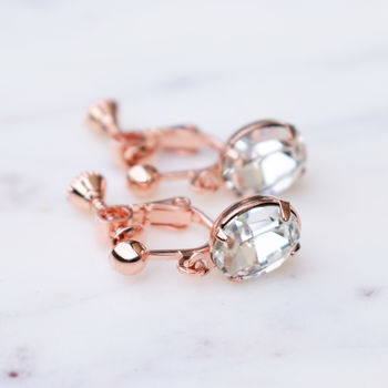 Rose Gold Plated Oval Crystal Clip On Earrings, 3 of 5