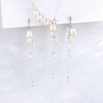 Womens Pearl Waterfall Necklace Earrings Jewellery Set, 12 of 12
