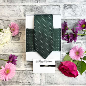 Dark Green Pin Dots Wedding Tie Set, 6 of 6