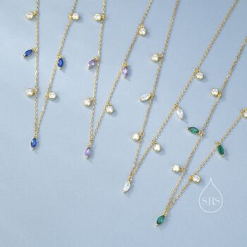 Sterling Silver Marquise And Round Cz Dangle Necklace, 5 of 12