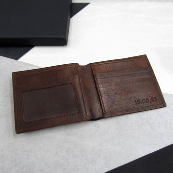 Handmade Personalised Special Date Men's Rfid Leather Billfold Wallet, 4 of 7