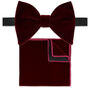 Mens Burgundy Oversize Velvet Bow Tie And Pocket Square, thumbnail 3 of 7