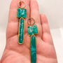 Green Geometric Stud Statement Earrings, Clay And Resin, thumbnail 2 of 10