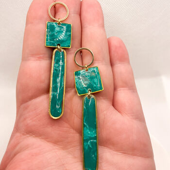 Green Geometric Stud Statement Earrings, Clay And Resin, 2 of 10