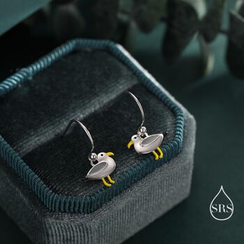 Sterling Silver Tiny Seagull Bird Drop Hook Earrings, 3 of 10