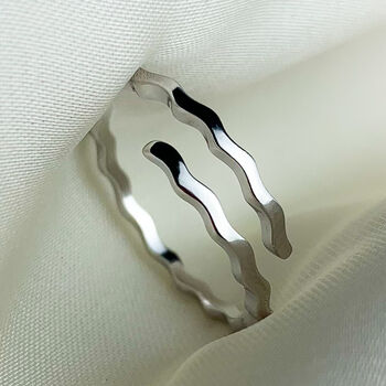 Sterling Silver Wavy Band Adjustable Ring, 4 of 5