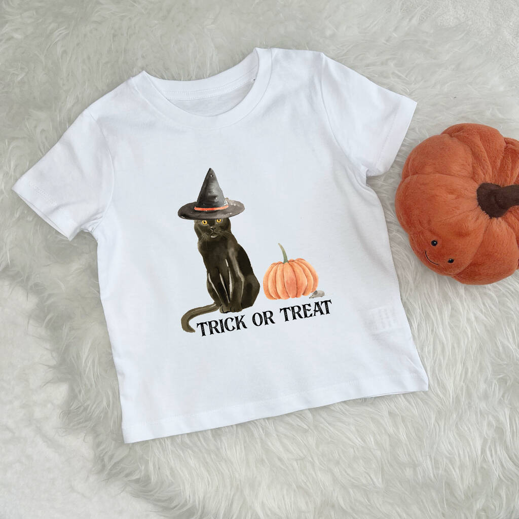 Kids Halloween Cat Trick Or Treat T Shirt, 1 of 3