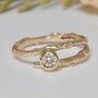 Gold Twig Engagement Ring, White Sapphire Nature Ring, thumbnail 3 of 8