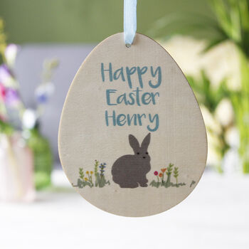 Personalised Easter Rabbit Wooden Decoration And Card, 2 of 5