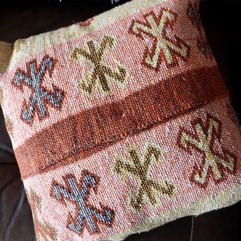 Turkish Kilim Rust Leaf Cushion, 5 of 10