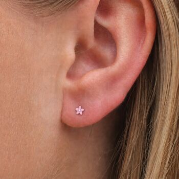4mm Sterling Silver Pink Forget Me Not Stud Earrings, 2 of 4