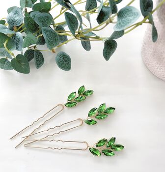 'Aria' Peridot Green Crystal Hair Pins, 5 of 5