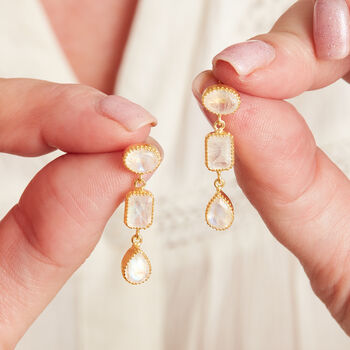 Rainbow Moonstone 18 K Gold And Silver Drop Earrings, 2 of 12