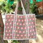 Large Quilted Market Tote Bag With Pink Floral Block Print Design, thumbnail 1 of 7