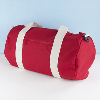 Monogrammed Barrel Gym Bag In Red, 4 of 8