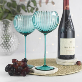 Turquoise Handblown Red Wine Glass, 2 of 2