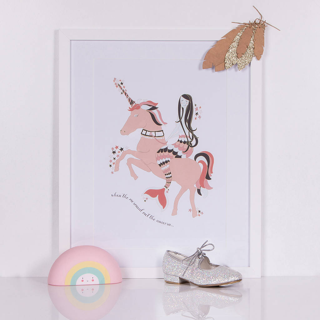 mermaid and unicorn print by dominique mosley