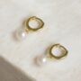 Yellow Gold Plated Round Pearl Huggie Hoop Earrings, thumbnail 2 of 7