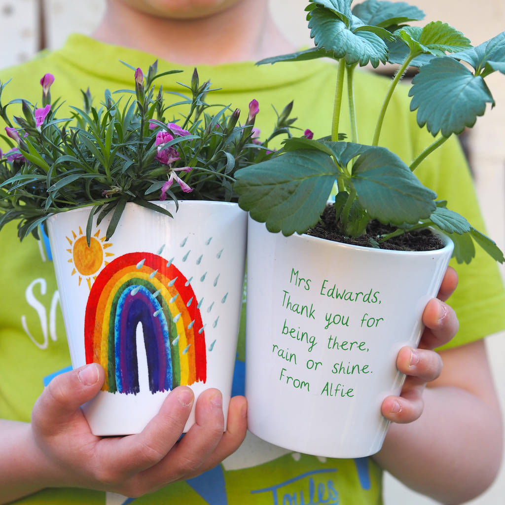 Rainbow Personalised Teacher Plant Pot Gift, 1 of 3