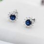 Sapphire Cz Flower Stud Earrings In Sterling Silver, thumbnail 8 of 12