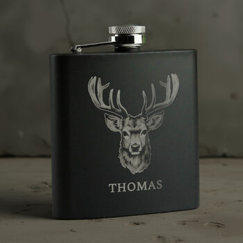 Personalised Stag Black Hip Flask, 4 of 5