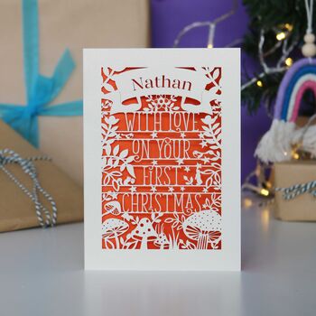 Personalised Woodland First Christmas Papercut Card, 4 of 12