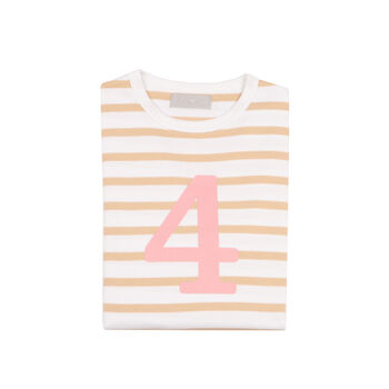 Biscuit + White Breton Striped Number/Age T Shirt Pink, 5 of 6