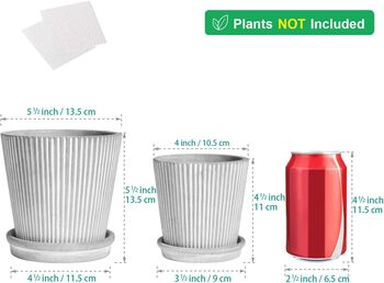 Pack Of Two Stripe Cement Plant Pot With Saucer, 7 of 7