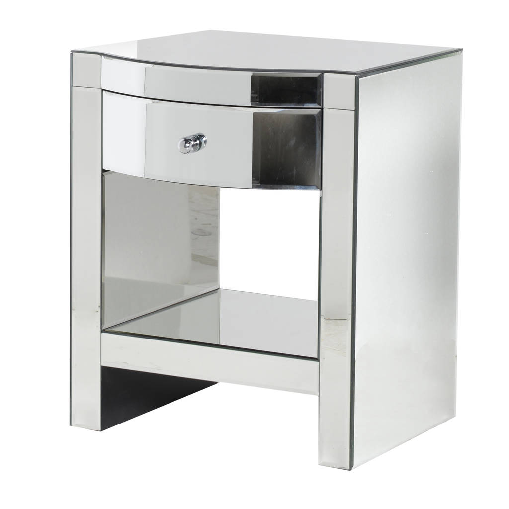 curved mirrored bedside table