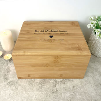 Personalised Bamboo Urn For Cremation Ashes Name And Icon Design, 4 of 12