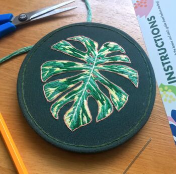Monstera Leaf Botanical Embroidery Kit, 4 of 4
