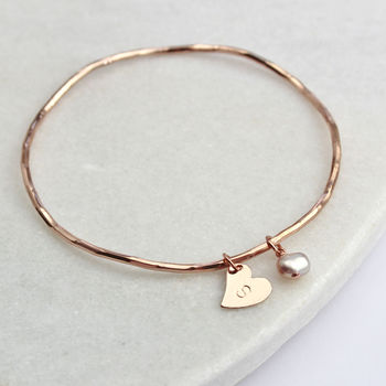 Personalised Pearl And Heart Charm Bangle, 4 of 11