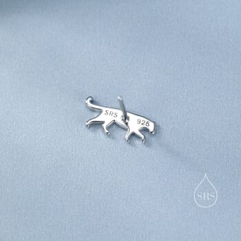 Tiny Leopard Silhouette Stud Earrings In Sterling Silver, 7 of 12