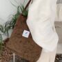 Extra Large Shopping Bag Brown Grey Cream Corduroy School Bag, thumbnail 5 of 7