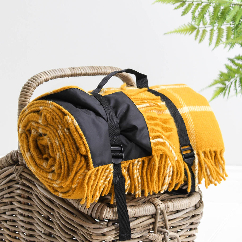 yellow check wool picnic blanket by marquis & dawe