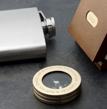 Personalised Father's Day Brass Traveller's Compass With Monogrammed Box, 2 of 3