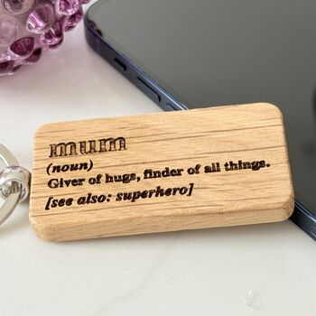Superhero Wooden Key Rings For Mum And Dad, 2 of 5