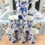 Set Of Six Straight Mugs In Blue Safari Design, thumbnail 2 of 12