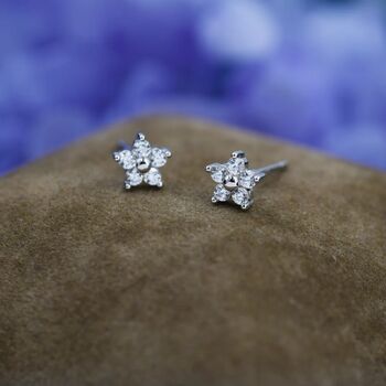 Tiny Forget Me Not Flower Cz Stud Earrings, 4 of 12