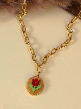 Link Chain Necklace With Flower Coin Pendant, 3 of 4