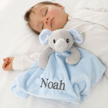 Personalised Blue Elephant Comforter With Soft Ears, 5 of 7