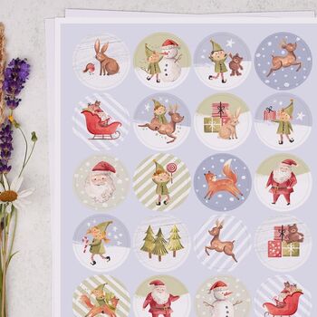 Christmas Santa And Festive Elf Circle Sticker Sheet, 2 of 3