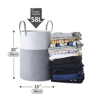 58 L White And Grey Cotton Rope Woven Storage Basket, 8 of 8