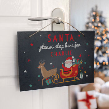 Personalised Santa Stop Here Slate Sign For Kids, 2 of 5